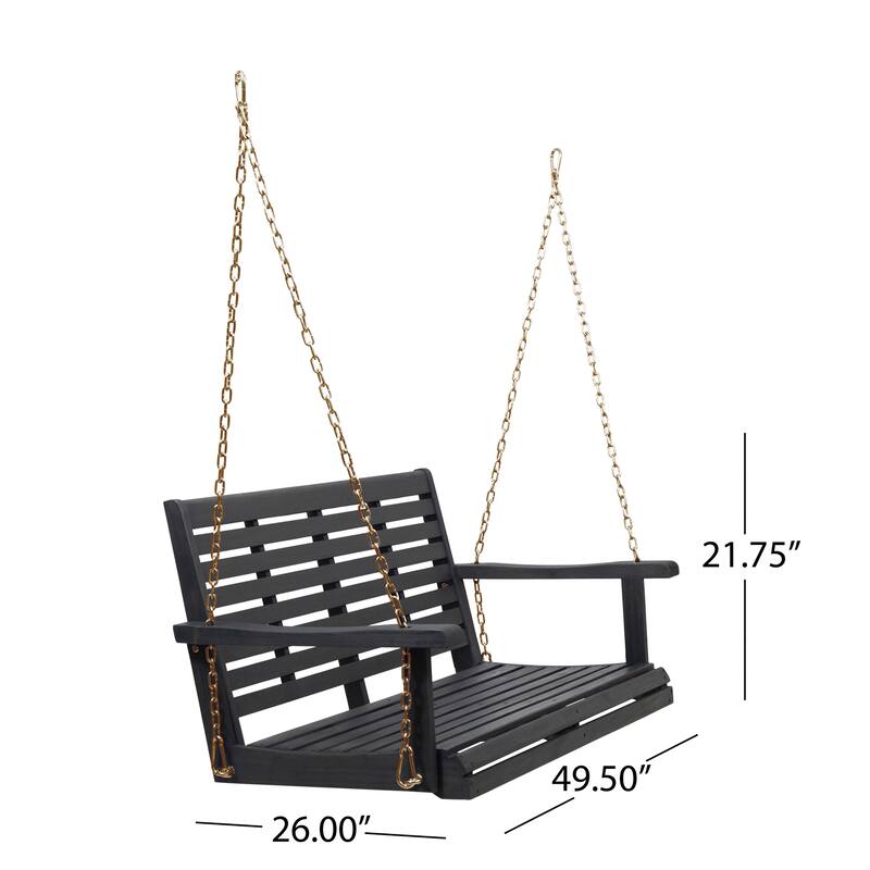 Tasmania Acacia Wood Porch Swing - 50" Dark Grey Outdoor Swing with 800lb Capacity
