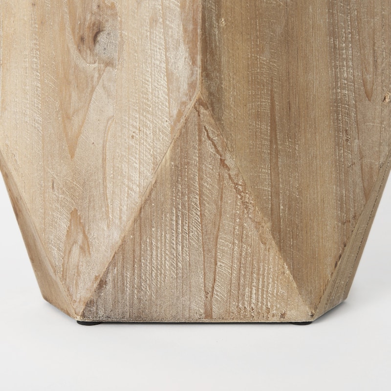 Natural Solid Wood Cylinder Vase with Geometric Pattern Table Decor Indoor Use