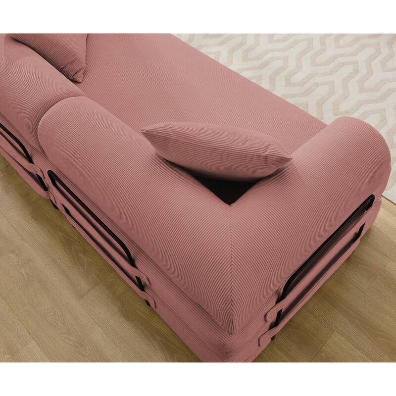 Folding Couch Convertible into King Size Floor Bed, 4-in-1 Corduroy Sleeper Sofa Bed with Moved Armrests and Non-Slip Pad