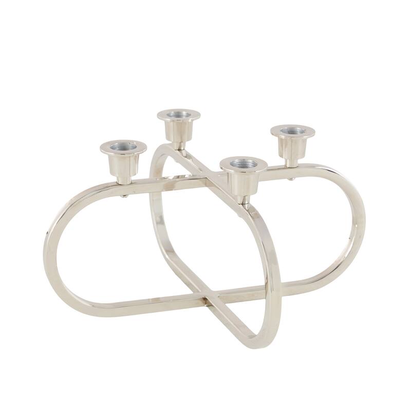 Stainless Steel Metal Geometric Overlapping Oval Candelabra - Silver - CosmoLiving by Cosmopolitan