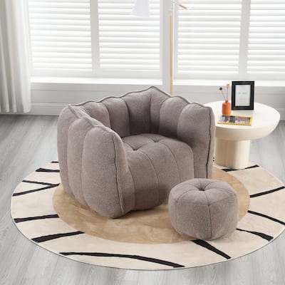 Chenille Upholstered Square Lazy Sofa Chair with Ottoman