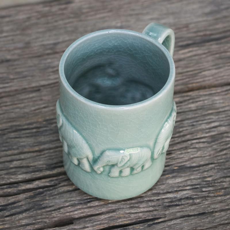 Novica Handmade Celadon Parade Ceramic Mug
