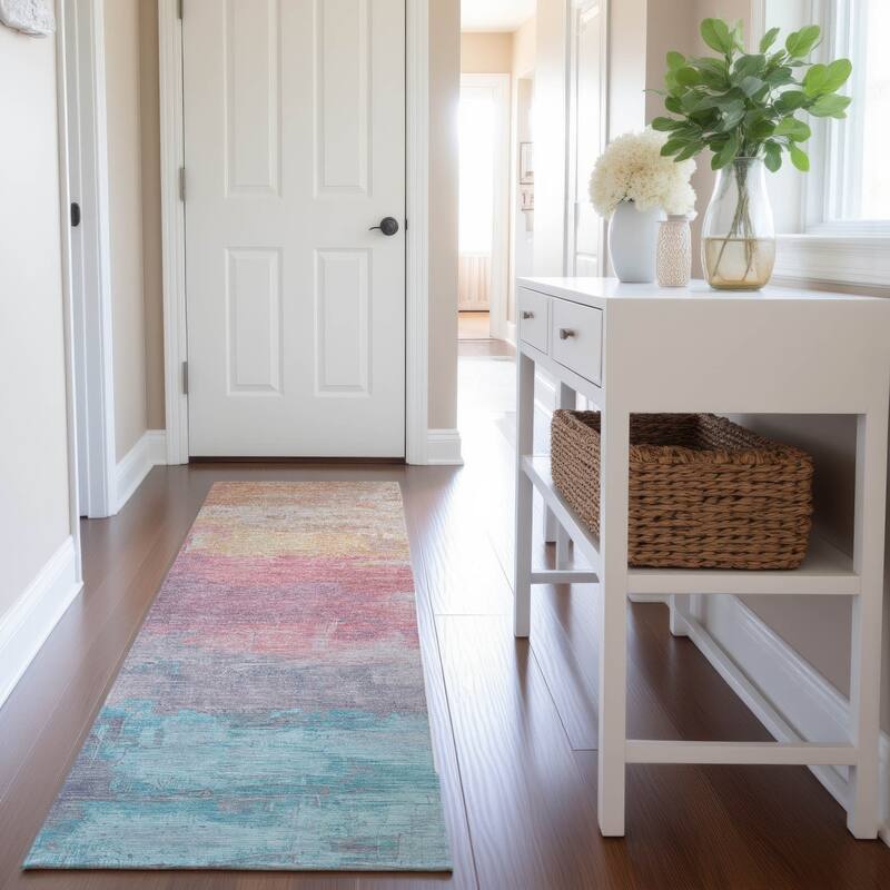 Premium Washable Super Soft Modern Brushstrokes Mayfield Rug - Salmon - 2'3" x 7'6"