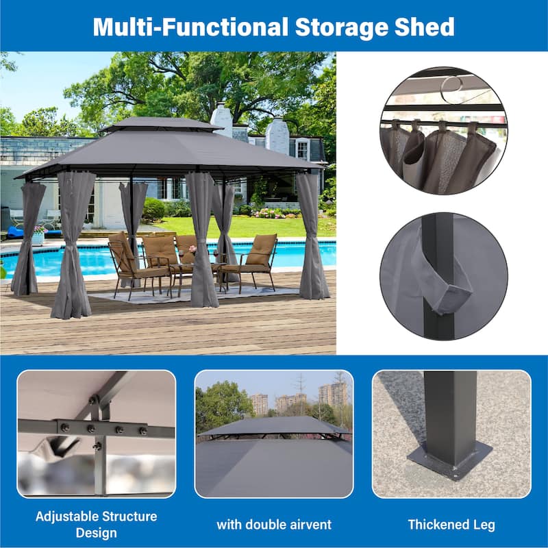 13x10 Outdoor Patio Gazebo Canopy Tent, Metal Patio Gazebo with Ventilated Double Roof & Mosquito Net for Lawn, Garden