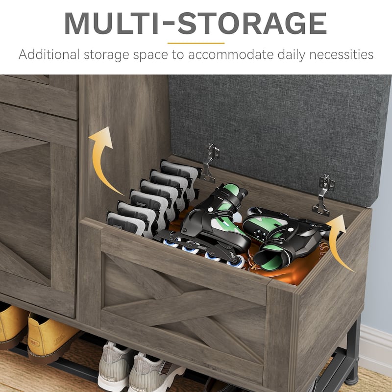 Moasis Farmhouse Shoe Storage Cabinet with 2 Flip Drawers for 16 Pairs Entryway Shoe Storage with Shoe Bench