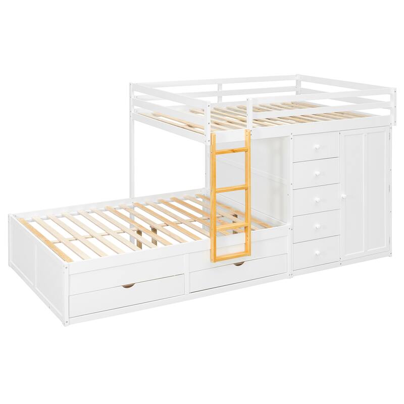 Roomfitters Full Size Bunk Bed with Drawers and Mini Wardrobe, Solid Wood