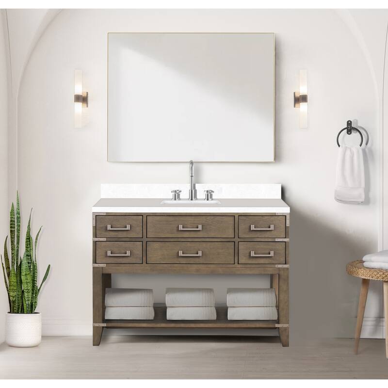 Norwalk 48 in W x 22 in D Black Oak Single Bath Vanity, Cultured Marble Top, Faucet Set, and 46 in Mirror