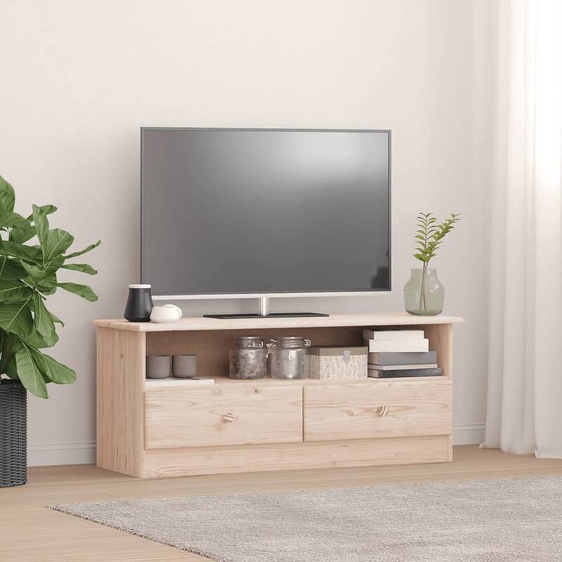vidaXL TV Stand with Drawers ALTA 39.4"x13.8"x16.1" Solid Wood Pine - 39.4" x 13.8" x 16.1" - Brown