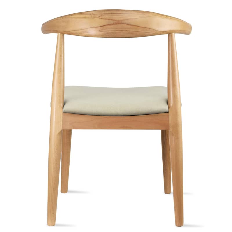 Natural Solid Wood Dining Elbow Chairs With PU Leather or Beige Fabric Cushion Seat And Oak Frame