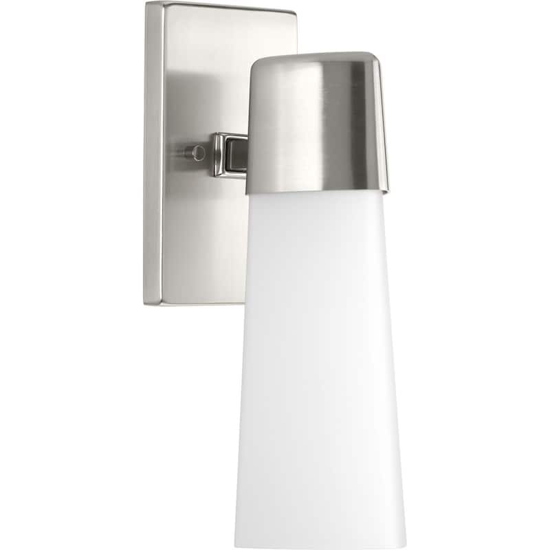 Zura Collection 1-Light Brushed Nickel Etched Opal Glass Modern Bath Vanity Light