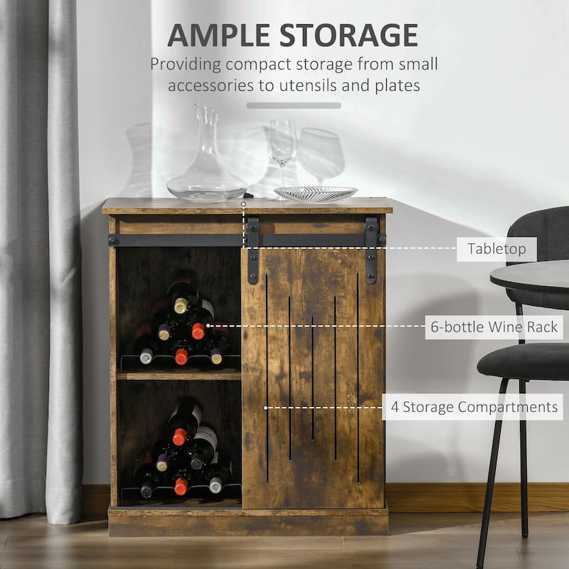 Industrial Wine Rack Sideboard with Sliding Barn Doors and Cabinets Storage Buffet for Dining Room Home Bar