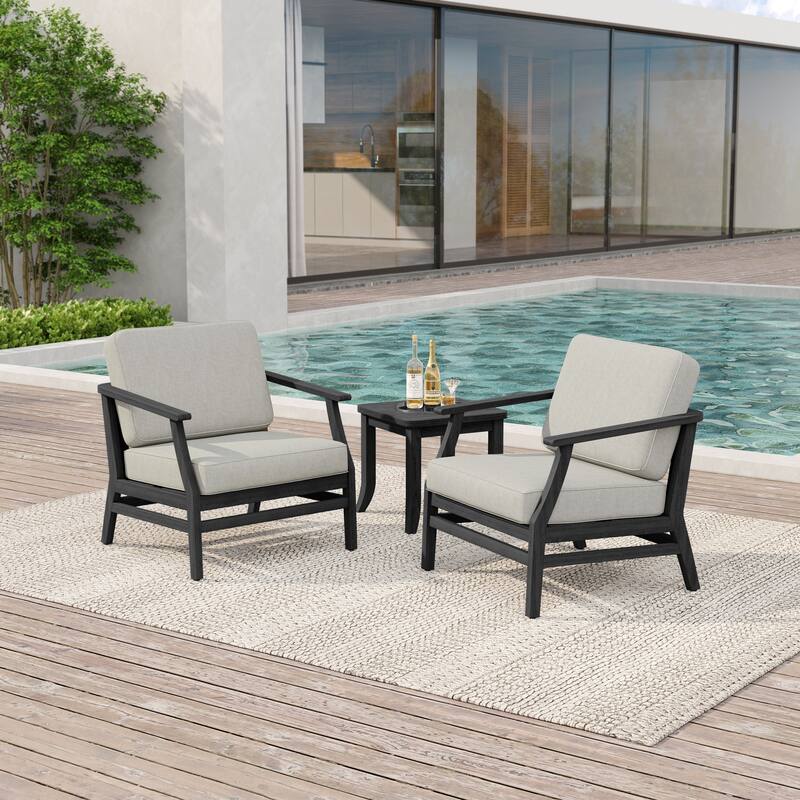 2 Set Patio Teak Wood Outdoor Chair and Side Table Set with Cushions