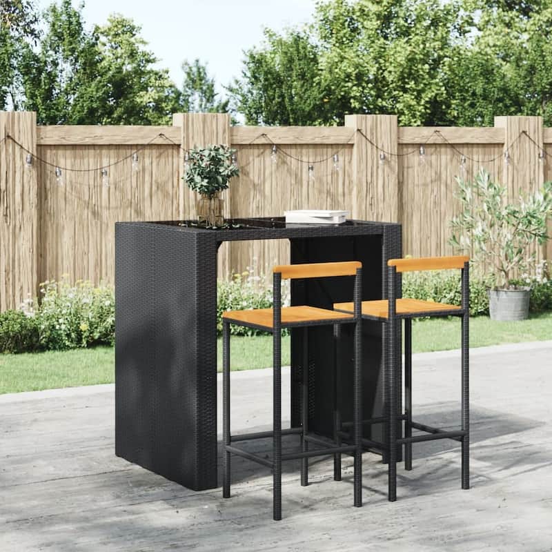 vidaXL Bar Stools 2/4 pcs Poly Rattan and Solid Wood Acacia - Set of 2 - Black 1