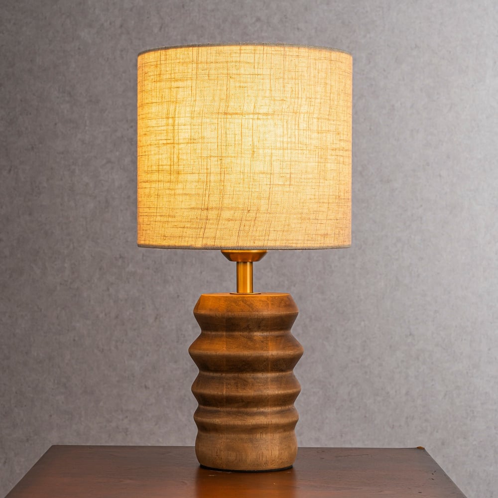 CraftHome Japandi Solid Wood Base Table Lamp Modern Classic Nightstand Lamp with Beige Fabric Shade for Dining Room - W8''