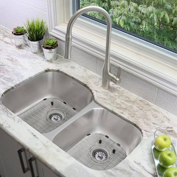 32"L x 20.75"W Stainless Steel Double Basin Dual Mount Kitchen Sink with Strainers. Opens flyout.