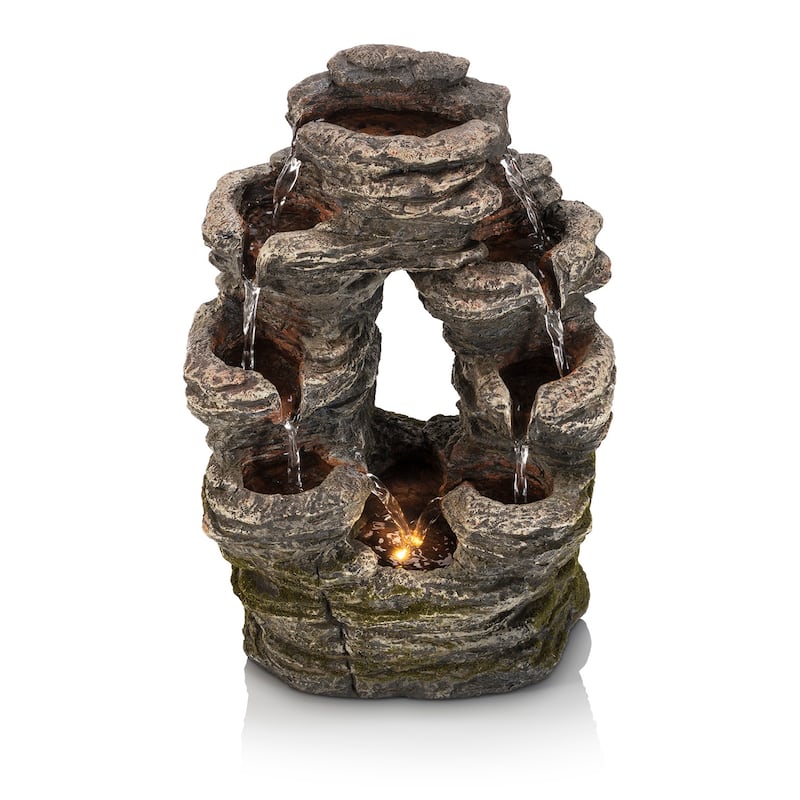 Alpine Corporation 14" Tall Indoor Stone Look Oval Shaped Waterfall Tabletop Fountain