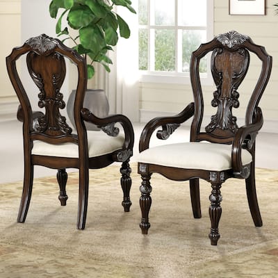 Furniture of America Orla Traditional Dark Brown Solid Wood Arm Chairs (Set of 2)