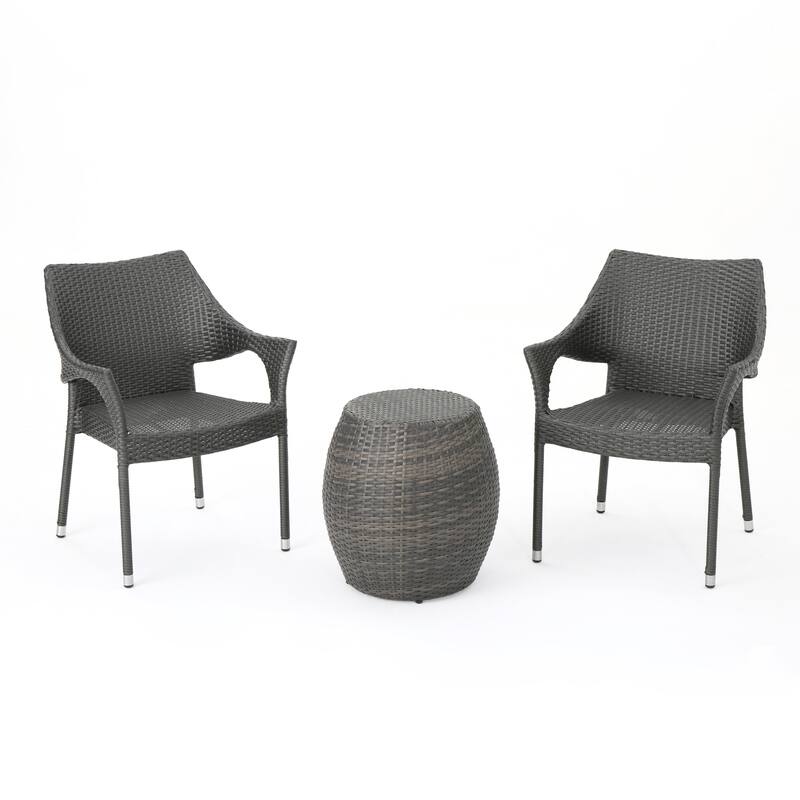 Pierce Outdoor 3-Piece Wicker Stacking Chair Chat Set by Christopher Knight Home - Grey