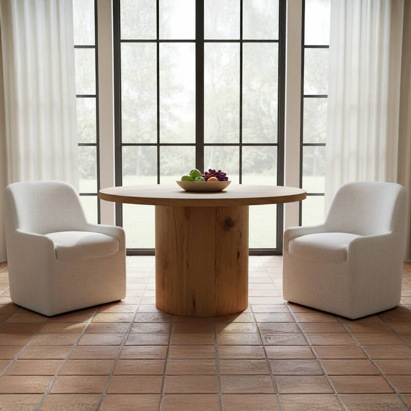 NADAAL STUDIOS Varen Dining Table, Round Thick Rustic Oak Veneer Top ...