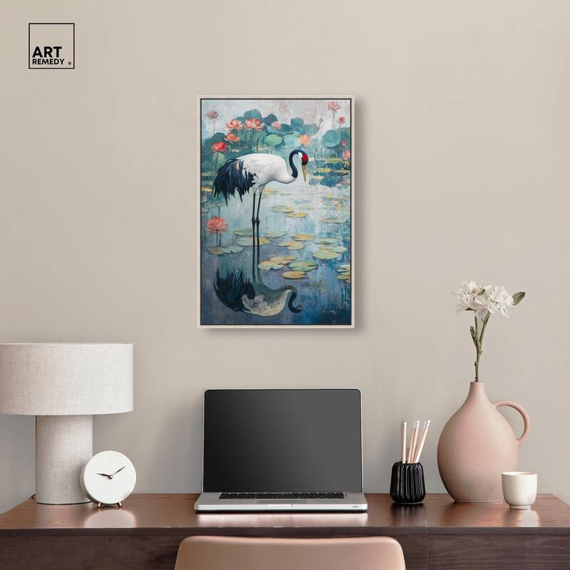 Crane in Lilies II Canvas by Art Remedy