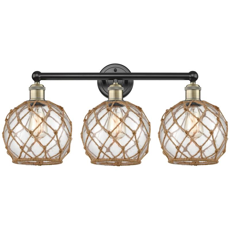 Innovations Lighting 616-3W-13-26 Farmhouse Rope Vanity Farmhouse Rope - Black Antique Brass / Clear Glass with Brown Rope