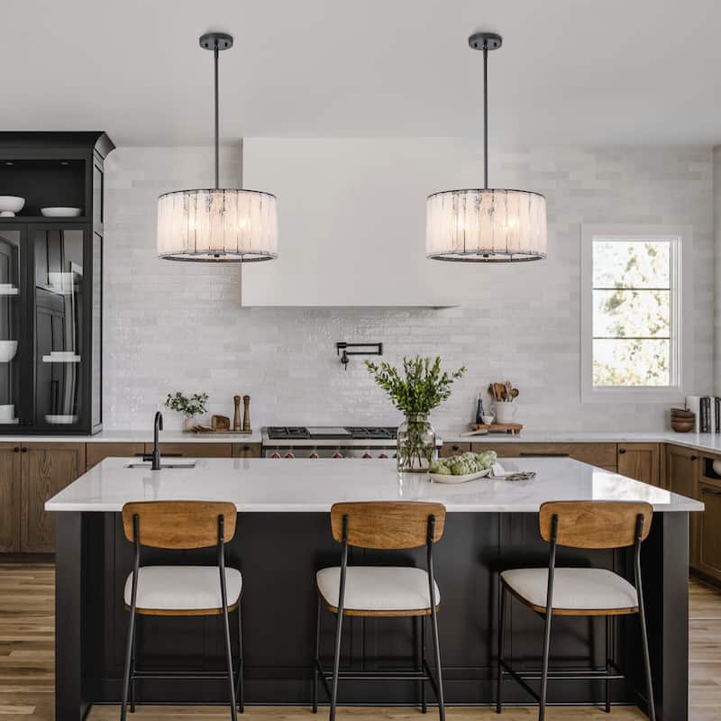 Cloudy White Glass Black Pendant Lighting Modern for Kitchen Island