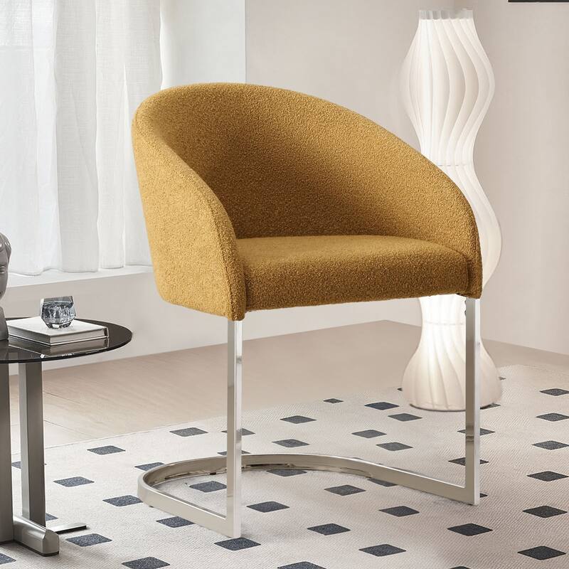 Modern Fabric Upholstered Dining Chairs, Boucle Arm Side Chair - 30" H x 22.2" W x 21.7" D