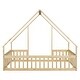 preview thumbnail 6 of 7, Kids Furniture Full Size Wood House-Shaped Floor Bed Kids Bed with Fence and Guardrails, Natural