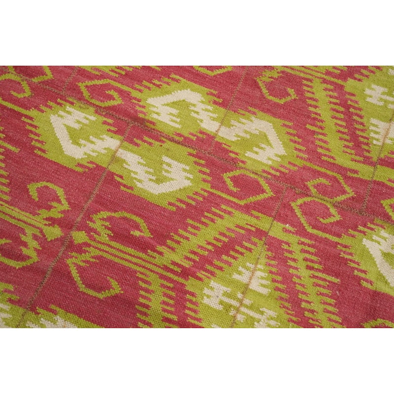Hand Woven Oriental 100% Wool Carpet Southwestern All-Over Pink Kilim Area Rug - 8' 10'' X 5' 10''