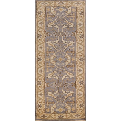 All-Over Oushak Indian Runner Rug Hand-Knotted Wool Carpet - 2'8"x 8'0"