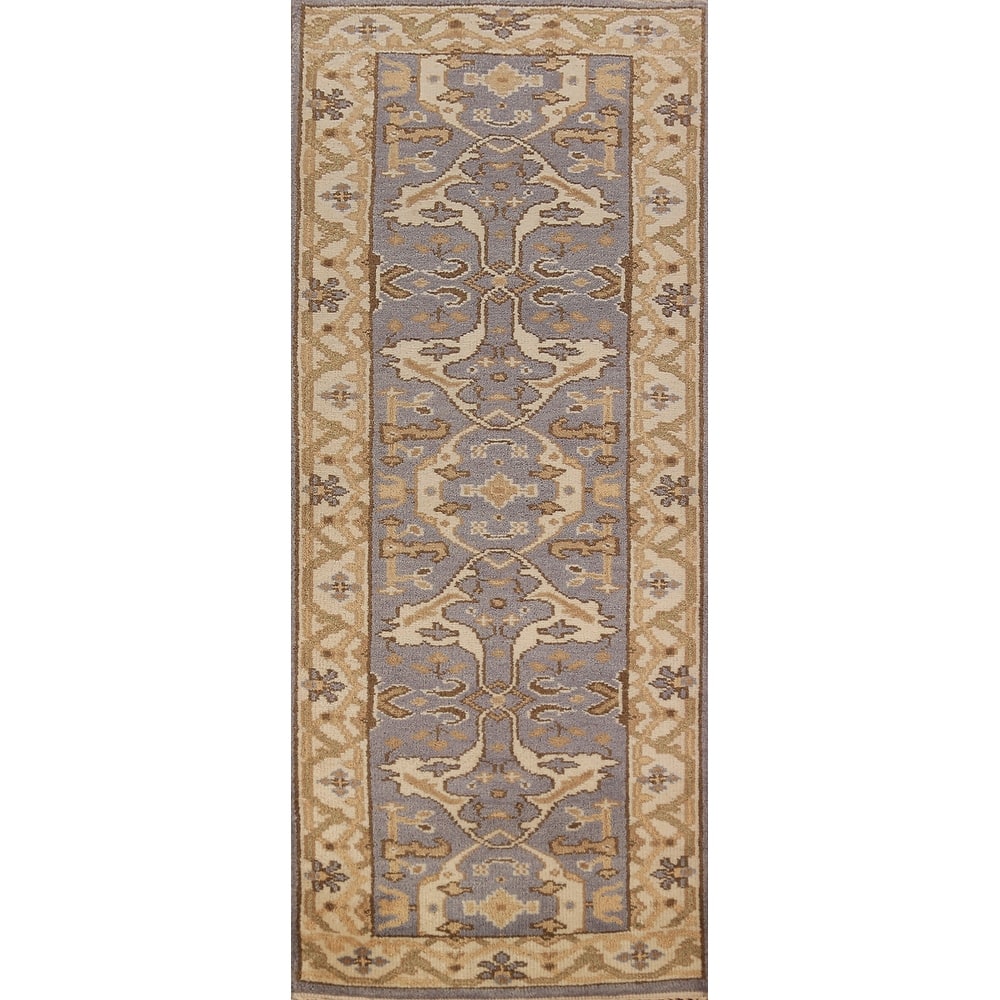 All-Over Oushak Indian Runner Rug Hand-Knotted Wool Carpet - 2'8"x 8'0"
