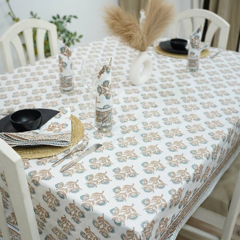 Fabdivine Handmade Block Print Cotton Table Cover Farmhouse Dining Kitchen Decor Gift