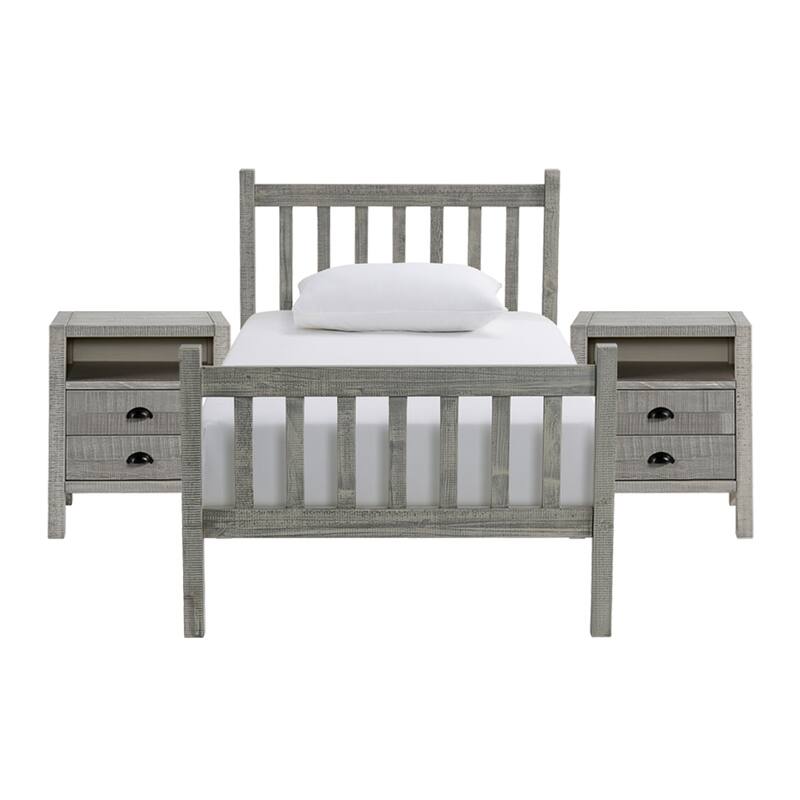 Windsor 3-Piece Wood Bedroom Set with Slat Twin Bed and 2 Nightstands