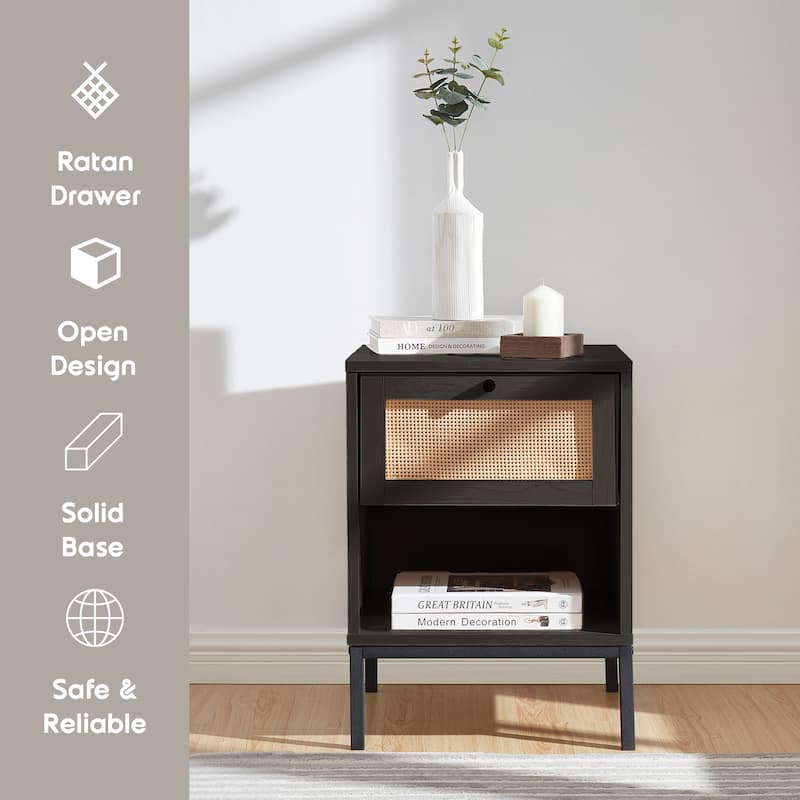 Nestl Wooden Rattan Night Stand - 2 PacK