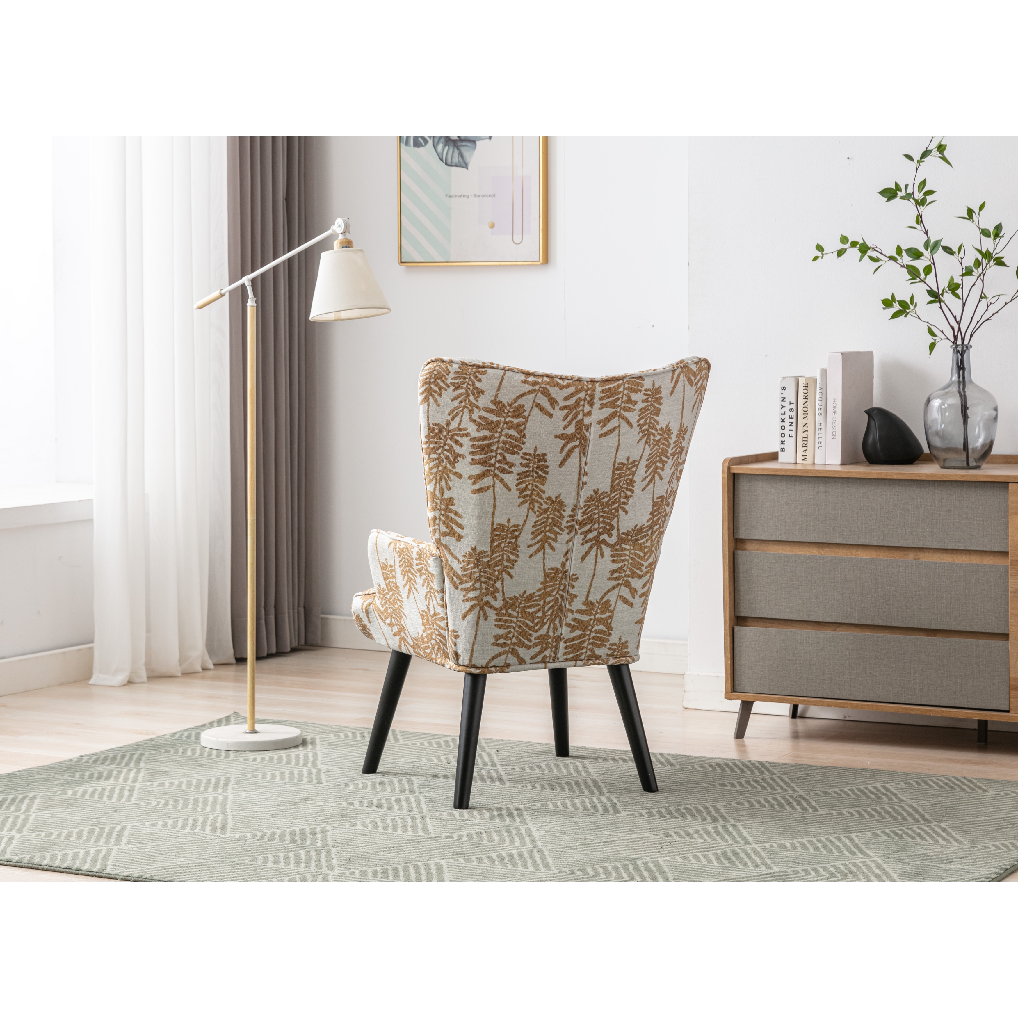 Mid Century Wood Frame Button Tufting Lounge Chairs Living Room