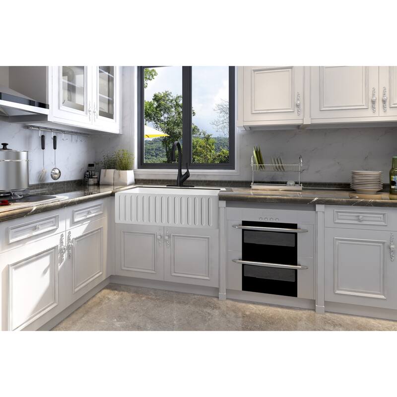 Roine 33 In. Farmhouse Apron Front Man Made Stone Single Bowl Kitchen Sink in Matte White