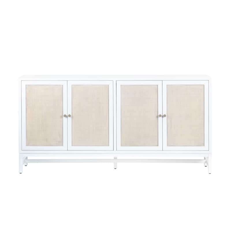 72 in. White Solid Wood 4 Door Media Credenza_Sideboard