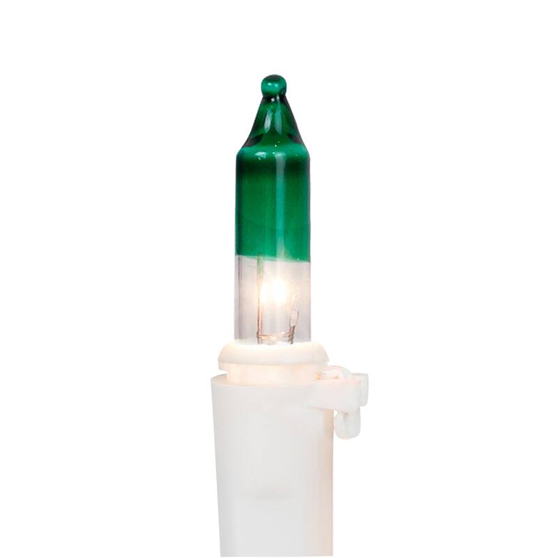 Mini Christmas Light Set - Clear with Green Tips - 20.25' White Wire - 100ct