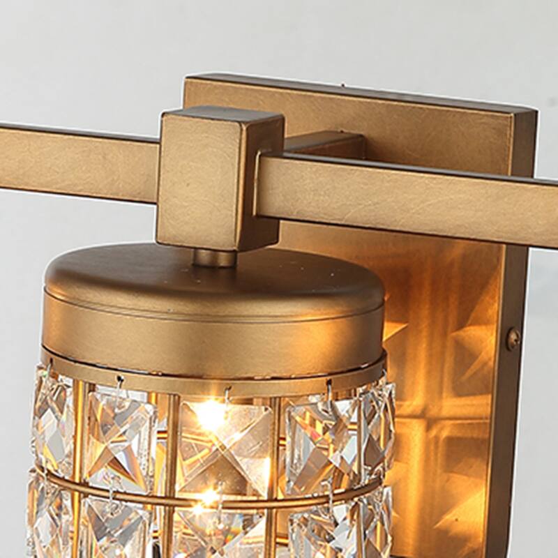 20" 3-Light Gold Wall Sconce with Crystal Cylinder Shade