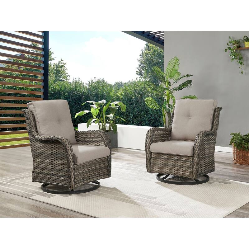 ArcoBay Wicker PE Rattan Outdoor Patio Swivel Glider Chairs with 4'' Olefin Cushions (2-Pack)