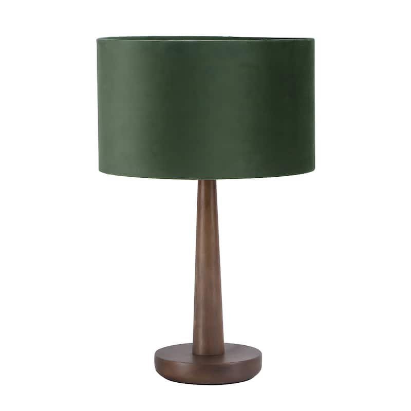 18.5" Modern Table Lamp with Walnut Wood Base, Dimmable Bedside Lamp, UL Listed - Green Velvet Shade
