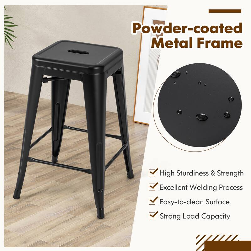 Gymax 24'' Metal Bar Stools Set of 4 w/ Square Seat Patio Bar Stools