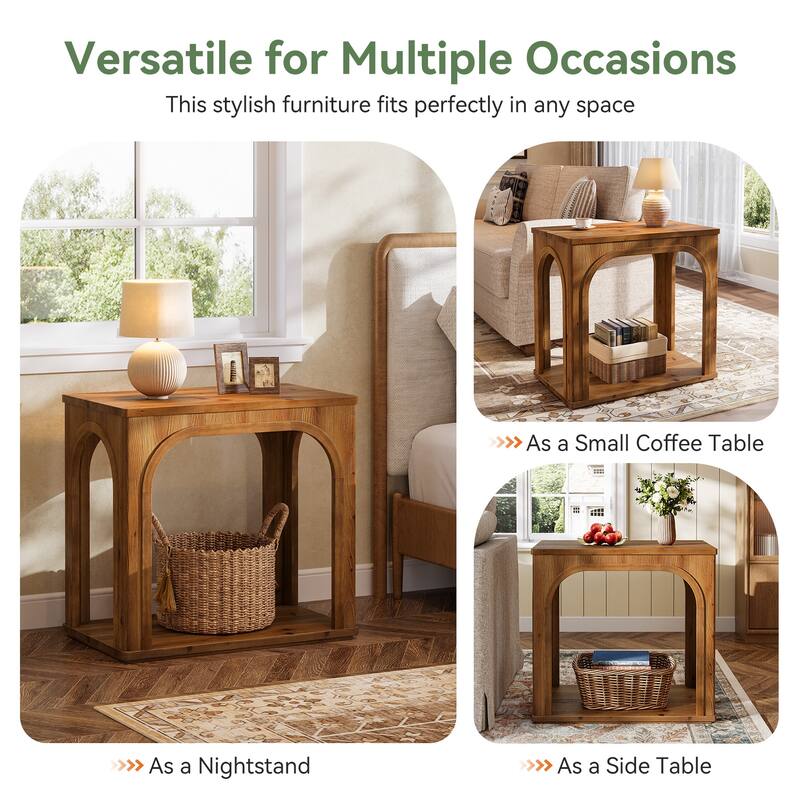 Farmhouse Side Table, 25" Solid Wood End Table