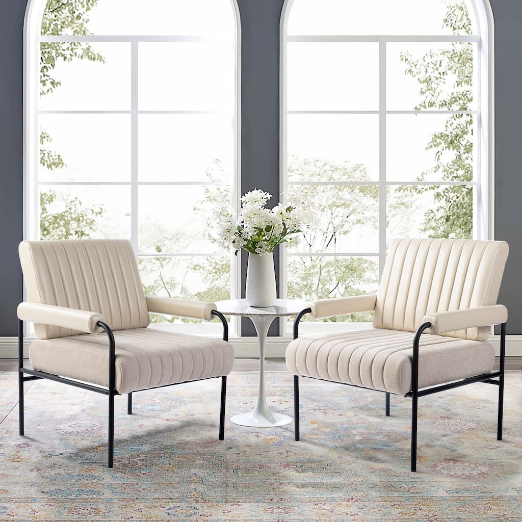 Glitzhome Set of 2 29.5"W Leatherette and Fabric Combination Armchairs With Padded Arms - 29.5" W x 34" H x 30" D