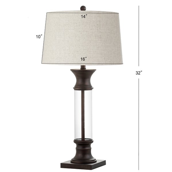 dimension image slide 1 of 3, JONATHAN Y Stevens 32" Metal/Glass LED Table Lamp, Bronze (Set of 2)