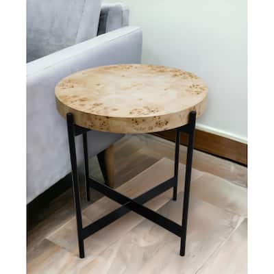 HomeRoots 22" Black And Brown Wood And Metal Round End Table - 22
