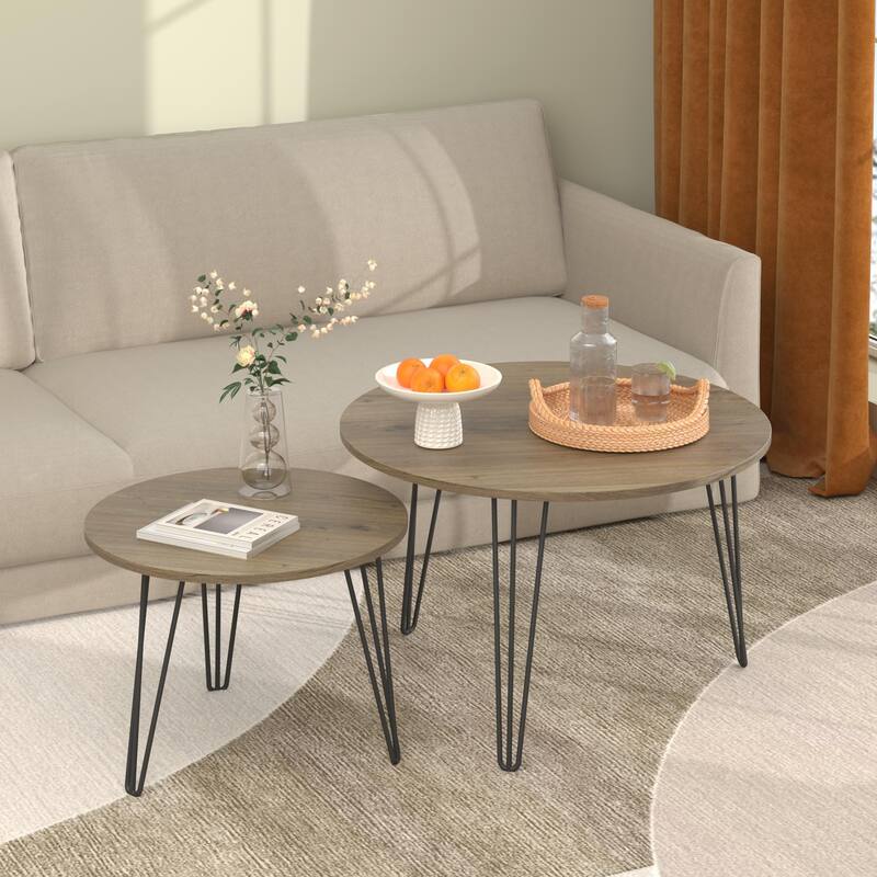 Round Nesting Table End Table Sofa Side Table Set of 2
