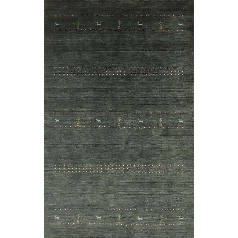 Hand Knotted Oriental 100% Wool Carpet Tribal Animal Pictorial Greys & Charcoal Gabbeh Area Rug - 7' 9'' X 4' 11''