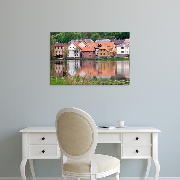 Easy Art Prints Janis Miglavs's 'Man Fishing In Lake In Latvia' Premium Canvas Art