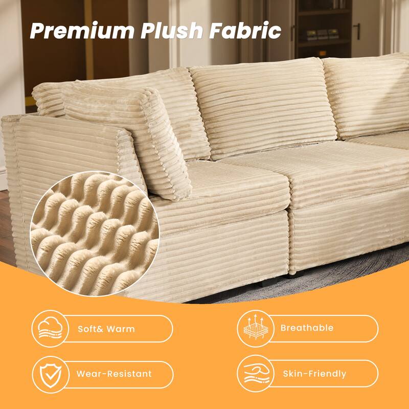 HOOOWOOO Modular U-shaped Corduroy Fabric Sectional Sofa Couch with Ottoman